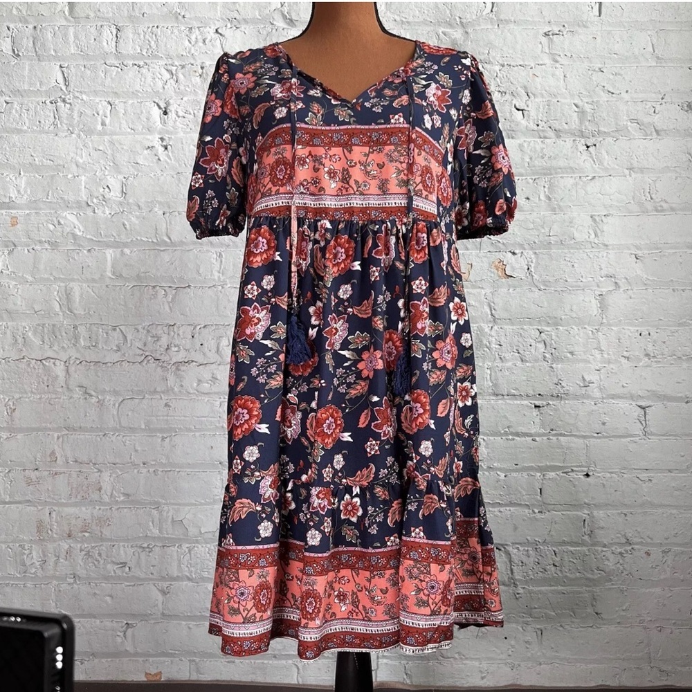 Boho - Floral Mini Dress - Picture 2 of 6